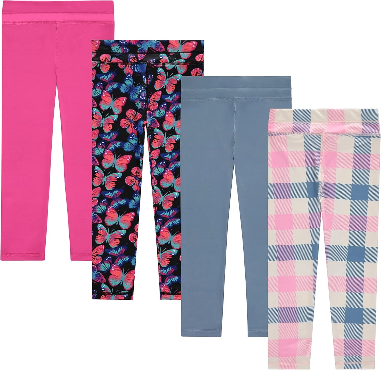 BTween Girls 4 Pack Leggings Set, Exercise, Sports Tights with Wide Waistband for Girls