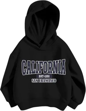 California Hoodies for Girls Graphic Letter Print Pullover Oversized Sweatshirts Long Sleeve Casual Loose Tops Preppy Clothes