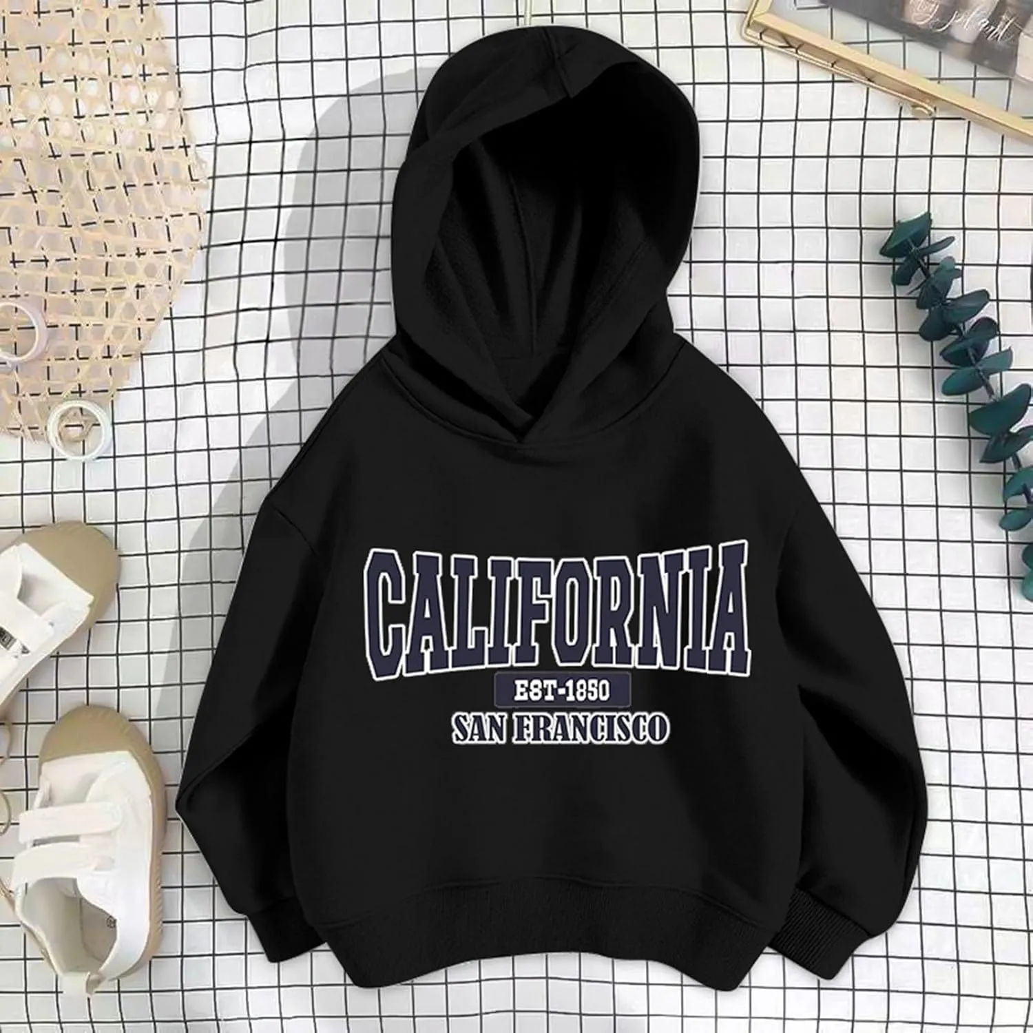 California Hoodies for Girls Graphic Letter Print Pullover Oversized Sweatshirts Long Sleeve Casual Loose Tops Preppy Clothes