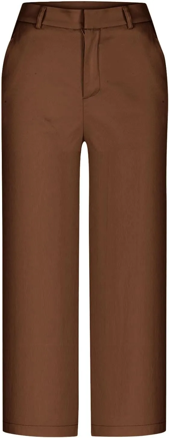 Capri Pants for Women Business Casual Loose Fit Work Cropped Trousers High Waisted Stretchy Capris with Pocket