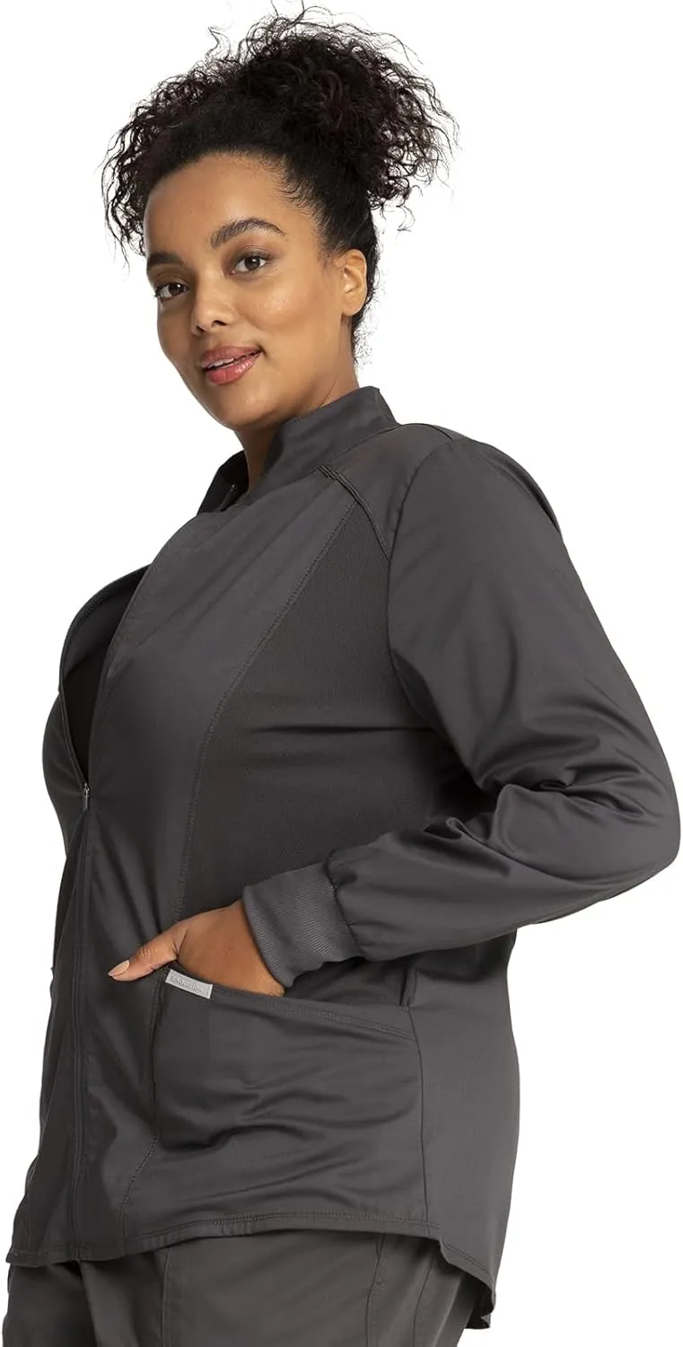 Cherokee Womens Zip Up Scrub Jackets with Breathable Mesh and Shirttail Hemline WW301