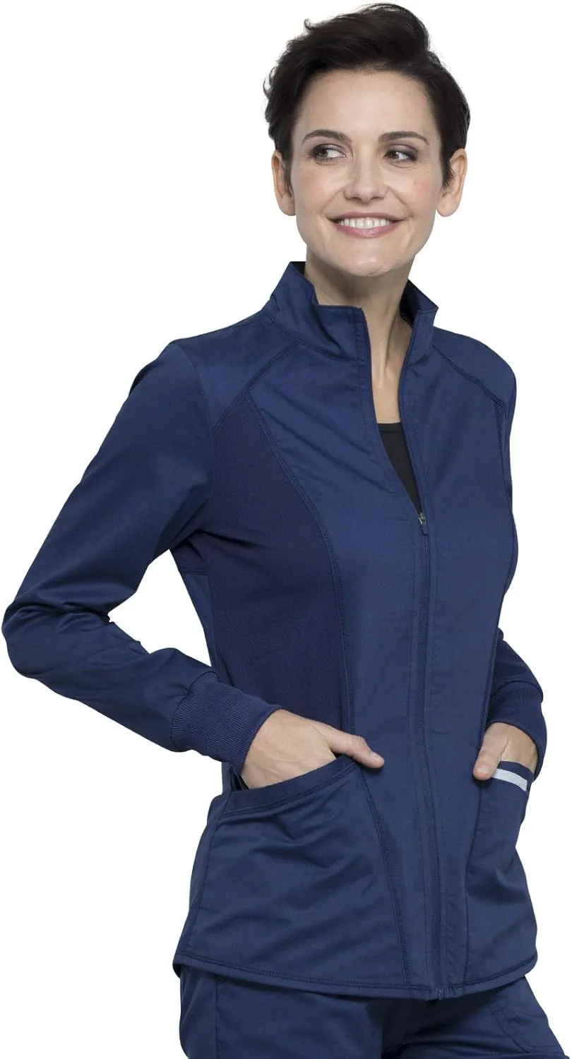 Cherokee Womens Zip Up Scrub Jackets with Breathable Mesh and Shirttail Hemline WW301