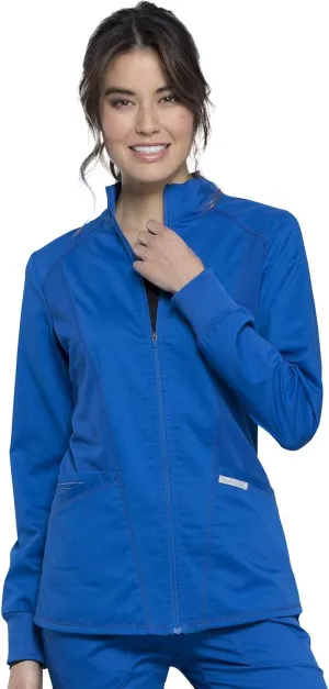 Cherokee Womens Zip Up Scrub Jackets with Breathable Mesh and Shirttail Hemline WW301