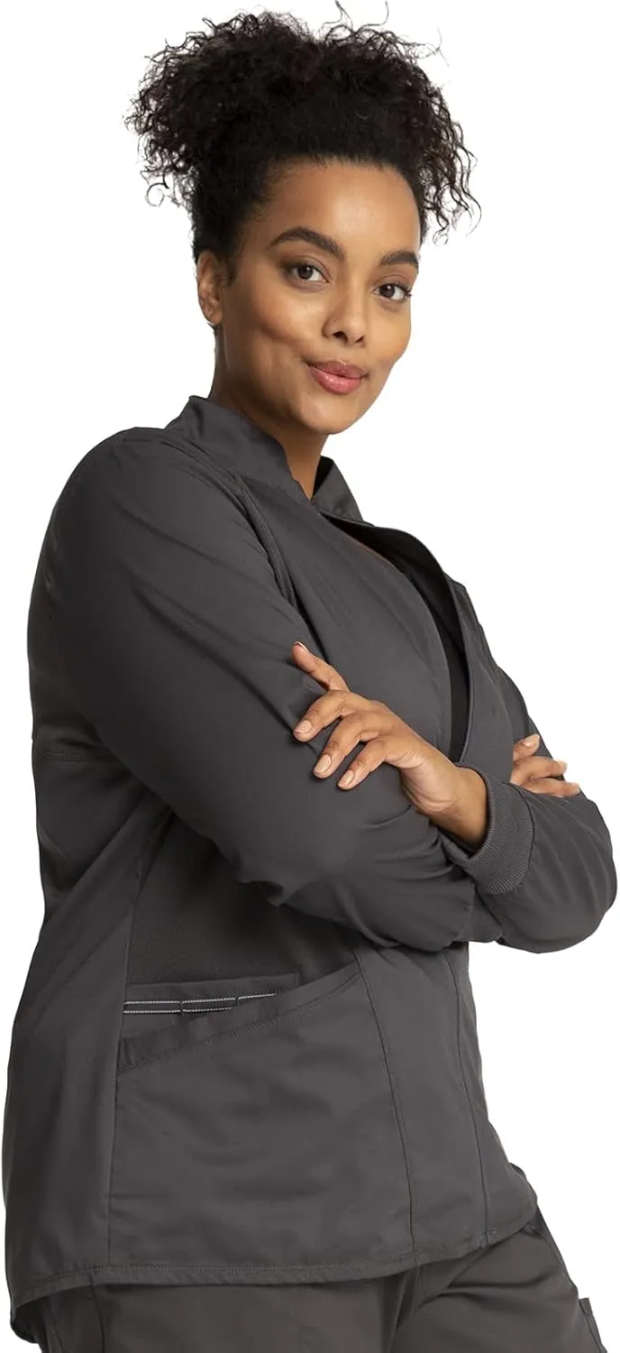 Cherokee Womens Zip Up Scrub Jackets with Breathable Mesh and Shirttail Hemline WW301