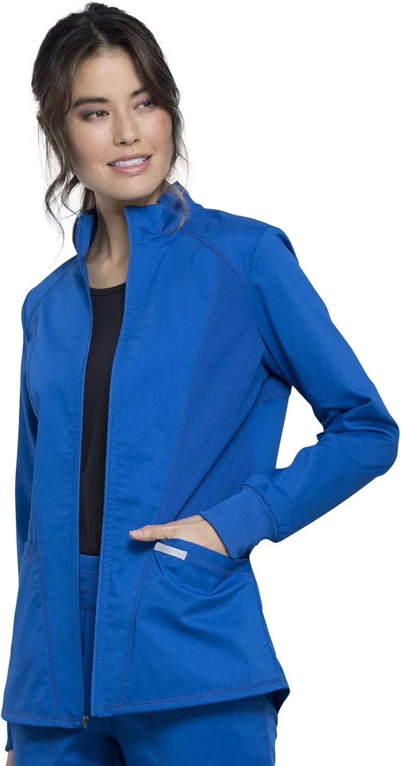 Cherokee Womens Zip Up Scrub Jackets with Breathable Mesh and Shirttail Hemline WW301