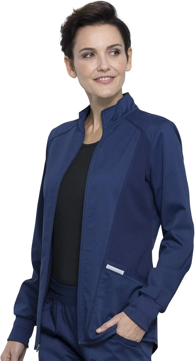 Cherokee Womens Zip Up Scrub Jackets with Breathable Mesh and Shirttail Hemline WW301