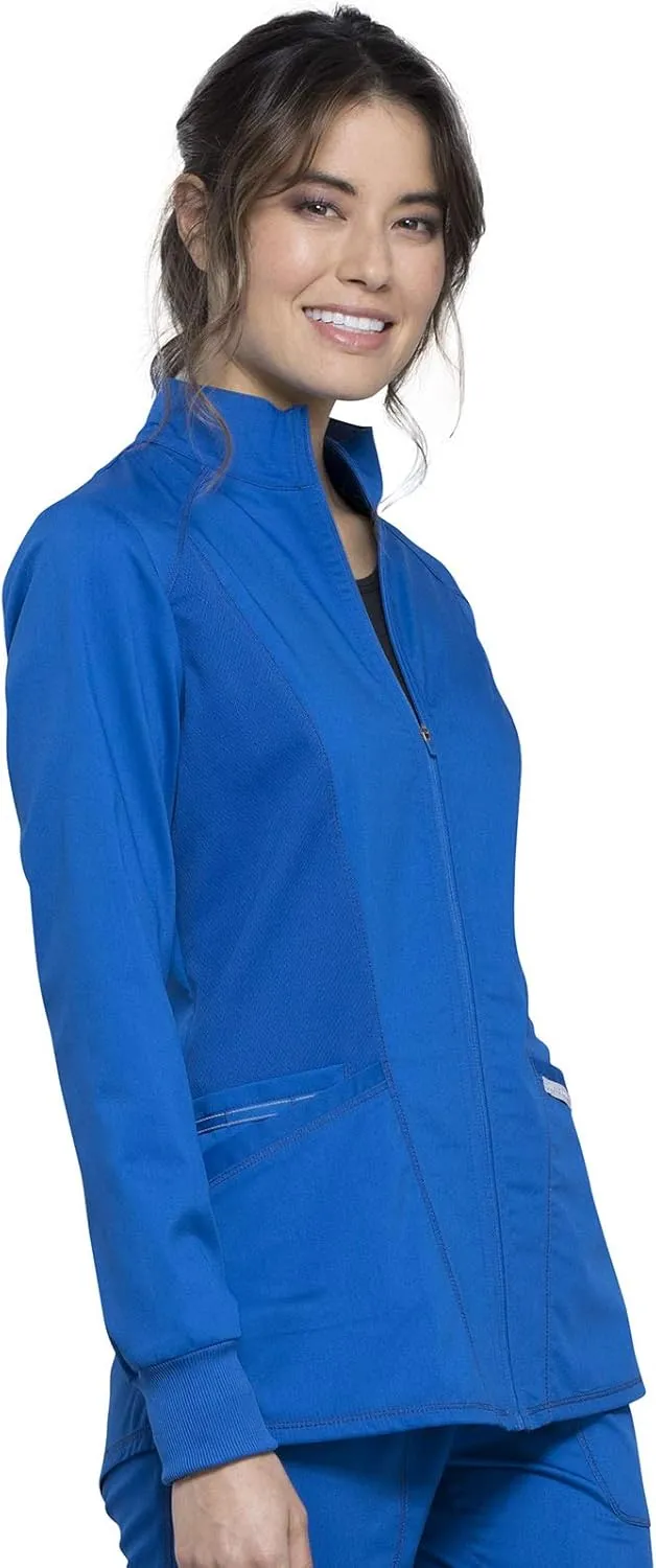 Cherokee Womens Zip Up Scrub Jackets with Breathable Mesh and Shirttail Hemline WW301