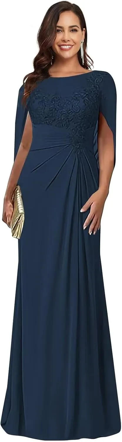 Chiffon Mother of The Bride Dresses for Wedding Lace Applique Mermaid Long Wedding Guest Dress