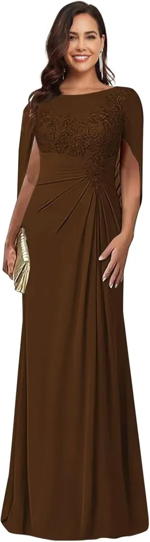 Chiffon Mother of The Bride Dresses for Wedding Lace Applique Mermaid Long Wedding Guest Dress