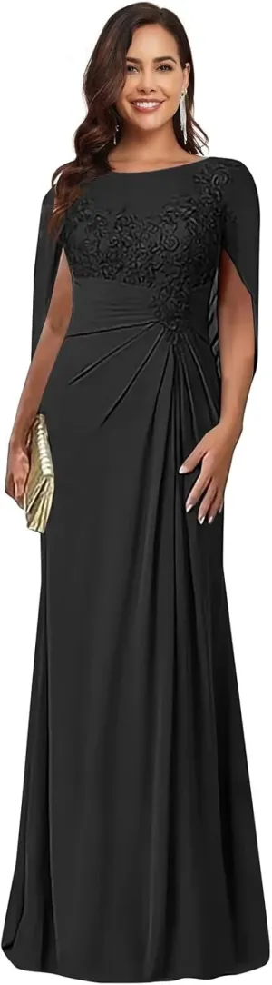 Chiffon Mother of The Bride Dresses for Wedding Lace Applique Mermaid Long Wedding Guest Dress