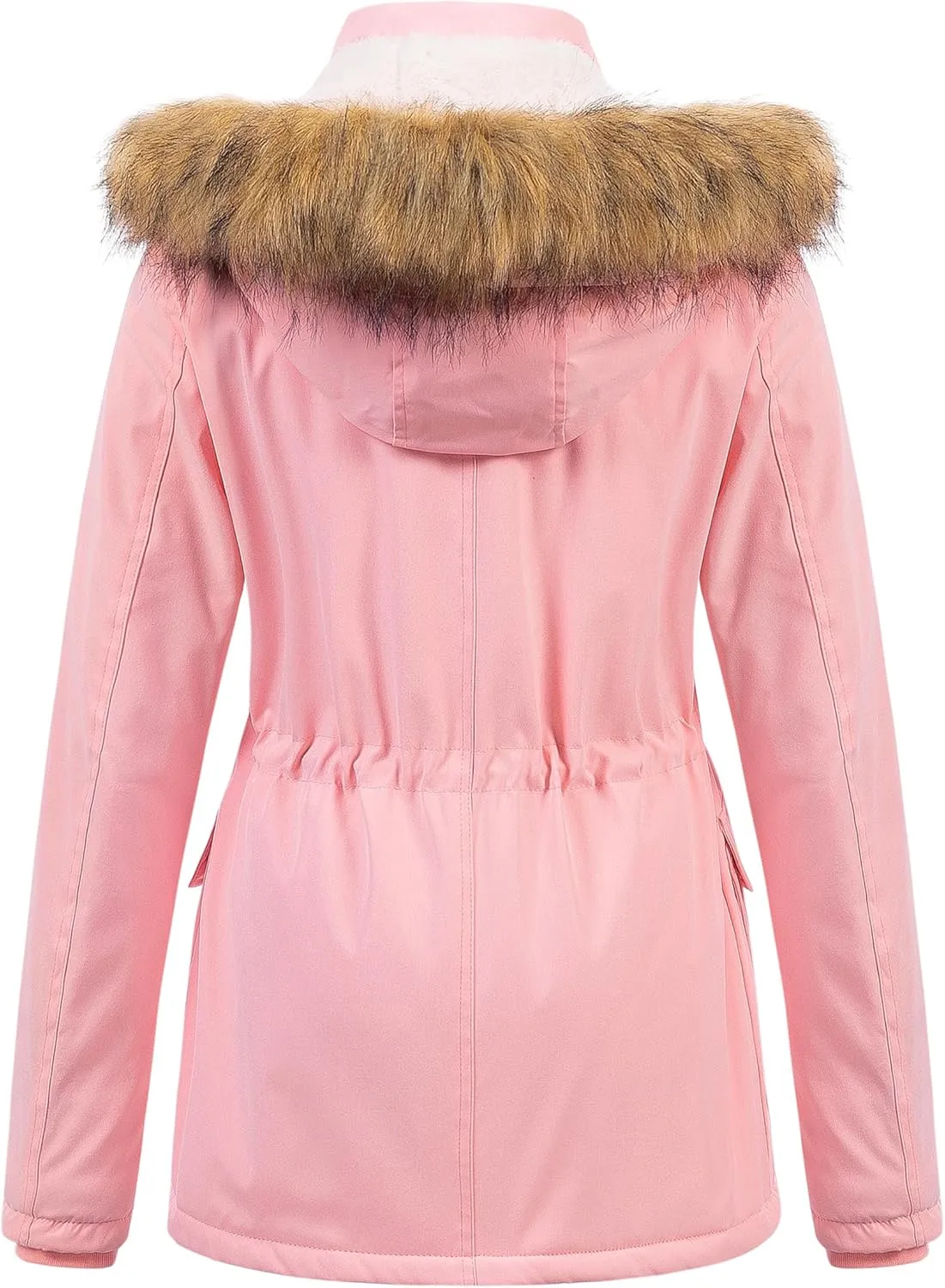 Chrisuno Women's Winter Parka Coats Soft Fleece Sherpa Lined Drawstring Snow Jacket With Faux Fur Trim Hood