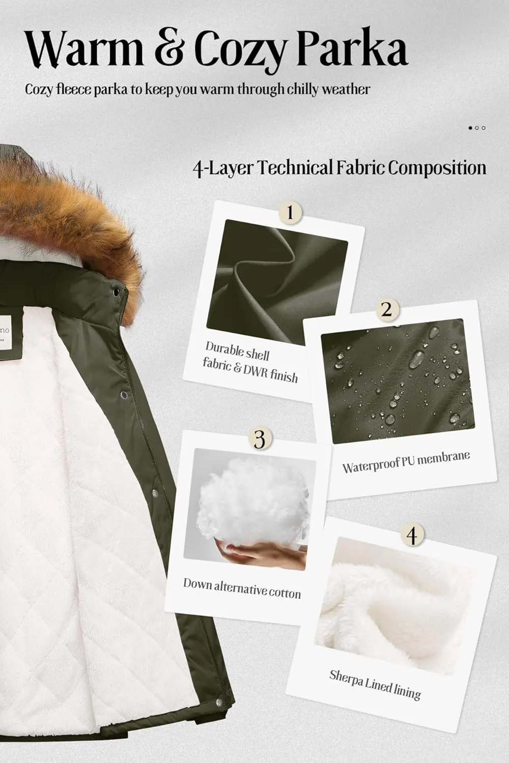 Chrisuno Women's Winter Parka Coats Soft Fleece Sherpa Lined Drawstring Snow Jacket With Faux Fur Trim Hood