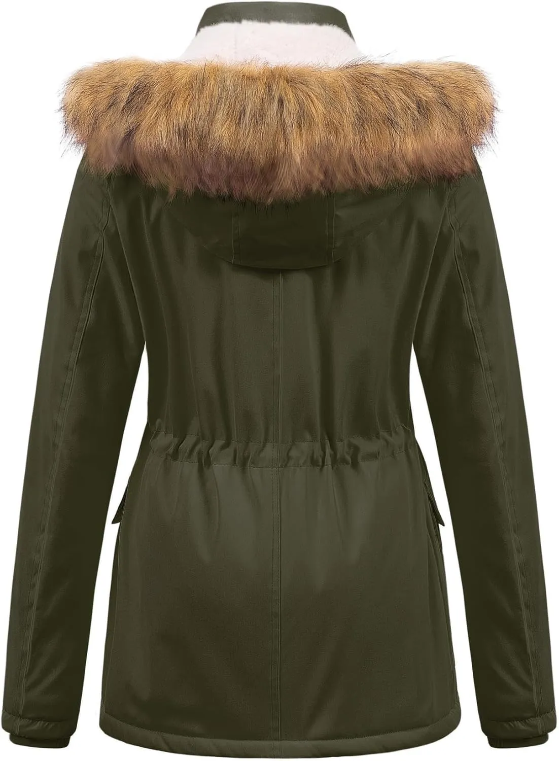 Chrisuno Women's Winter Parka Coats Soft Fleece Sherpa Lined Drawstring Snow Jacket With Faux Fur Trim Hood