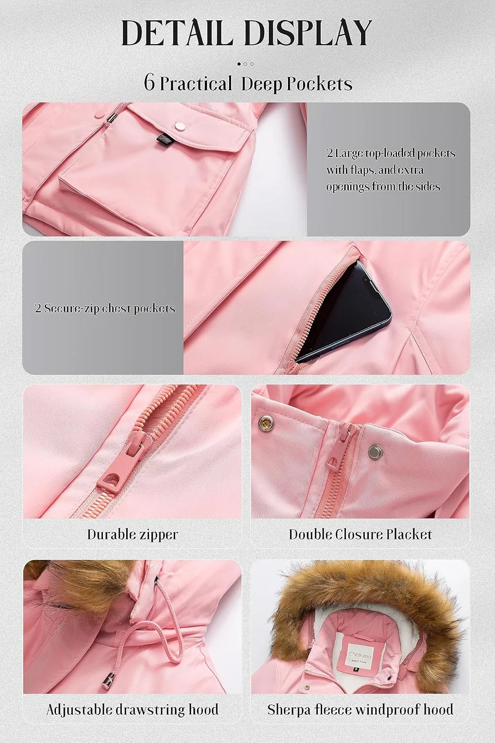 Chrisuno Women's Winter Parka Coats Soft Fleece Sherpa Lined Drawstring Snow Jacket With Faux Fur Trim Hood