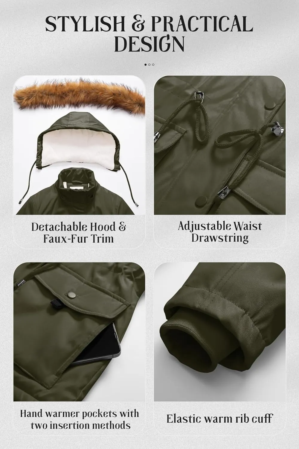 Chrisuno Women's Winter Parka Coats Soft Fleece Sherpa Lined Drawstring Snow Jacket With Faux Fur Trim Hood