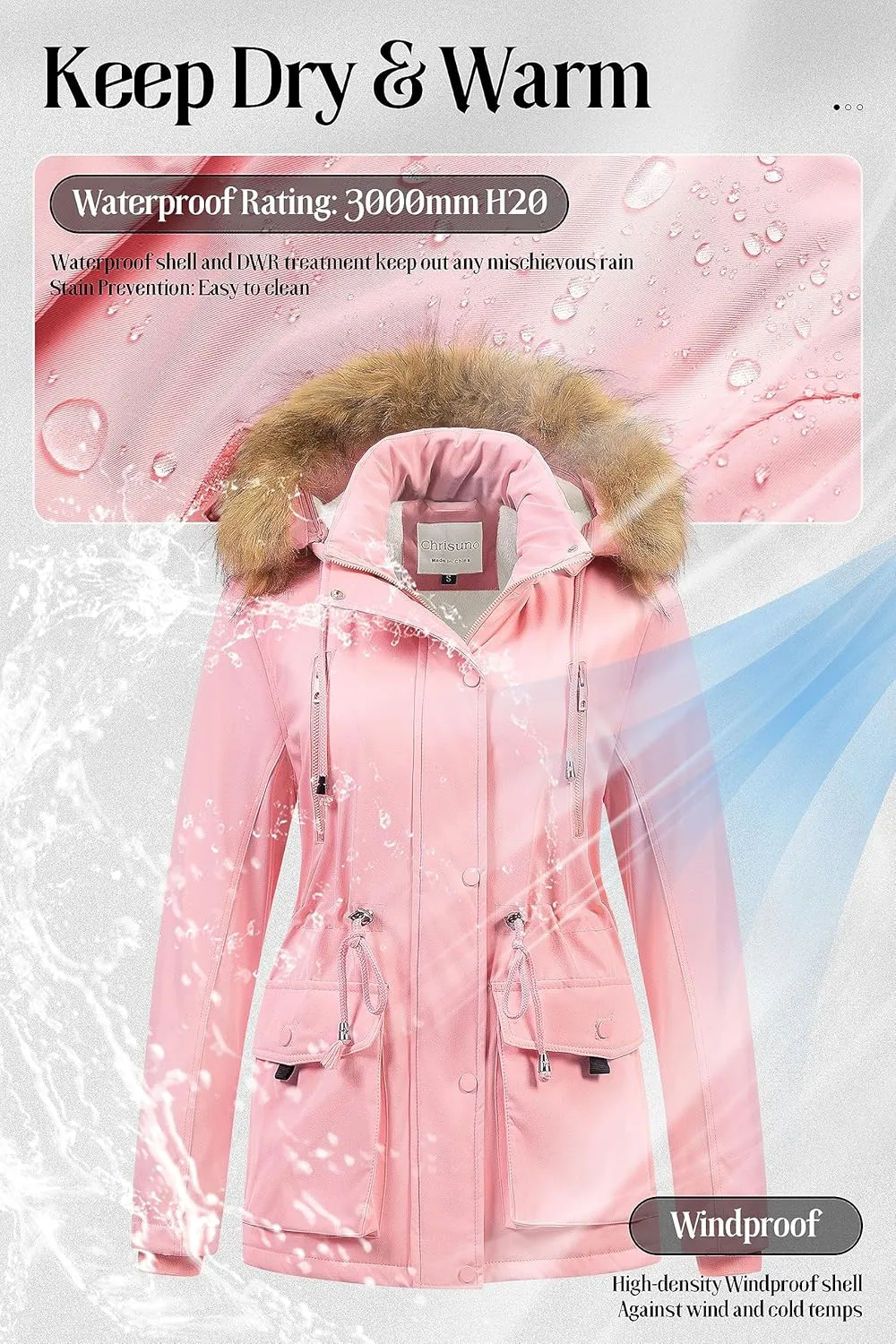 Chrisuno Women's Winter Parka Coats Soft Fleece Sherpa Lined Drawstring Snow Jacket With Faux Fur Trim Hood