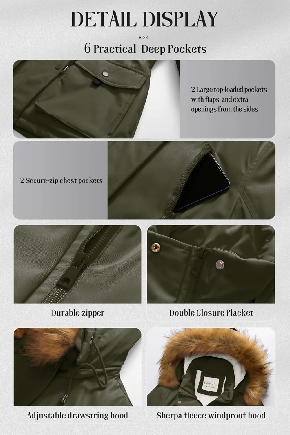 Chrisuno Women's Winter Parka Coats Soft Fleece Sherpa Lined Drawstring Snow Jacket With Faux Fur Trim Hood