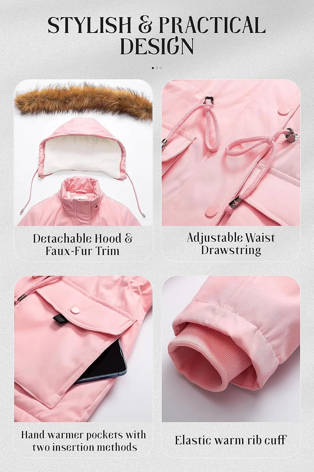 Chrisuno Women's Winter Parka Coats Soft Fleece Sherpa Lined Drawstring Snow Jacket With Faux Fur Trim Hood