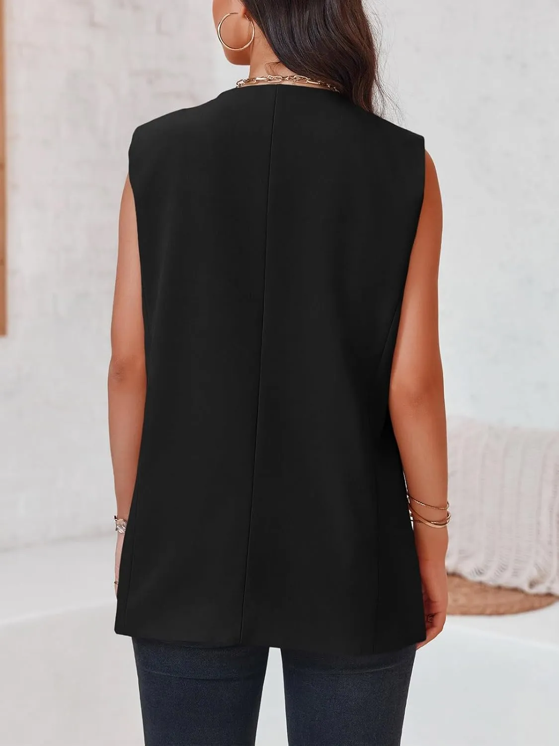 Cicy Bell Women's Casual Sleeveless Blazers Dress Summer Open Front Work Office Long Vest Blazer