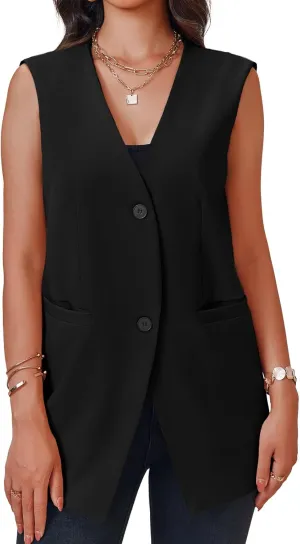 Cicy Bell Women's Casual Sleeveless Blazers Dress Summer Open Front Work Office Long Vest Blazer