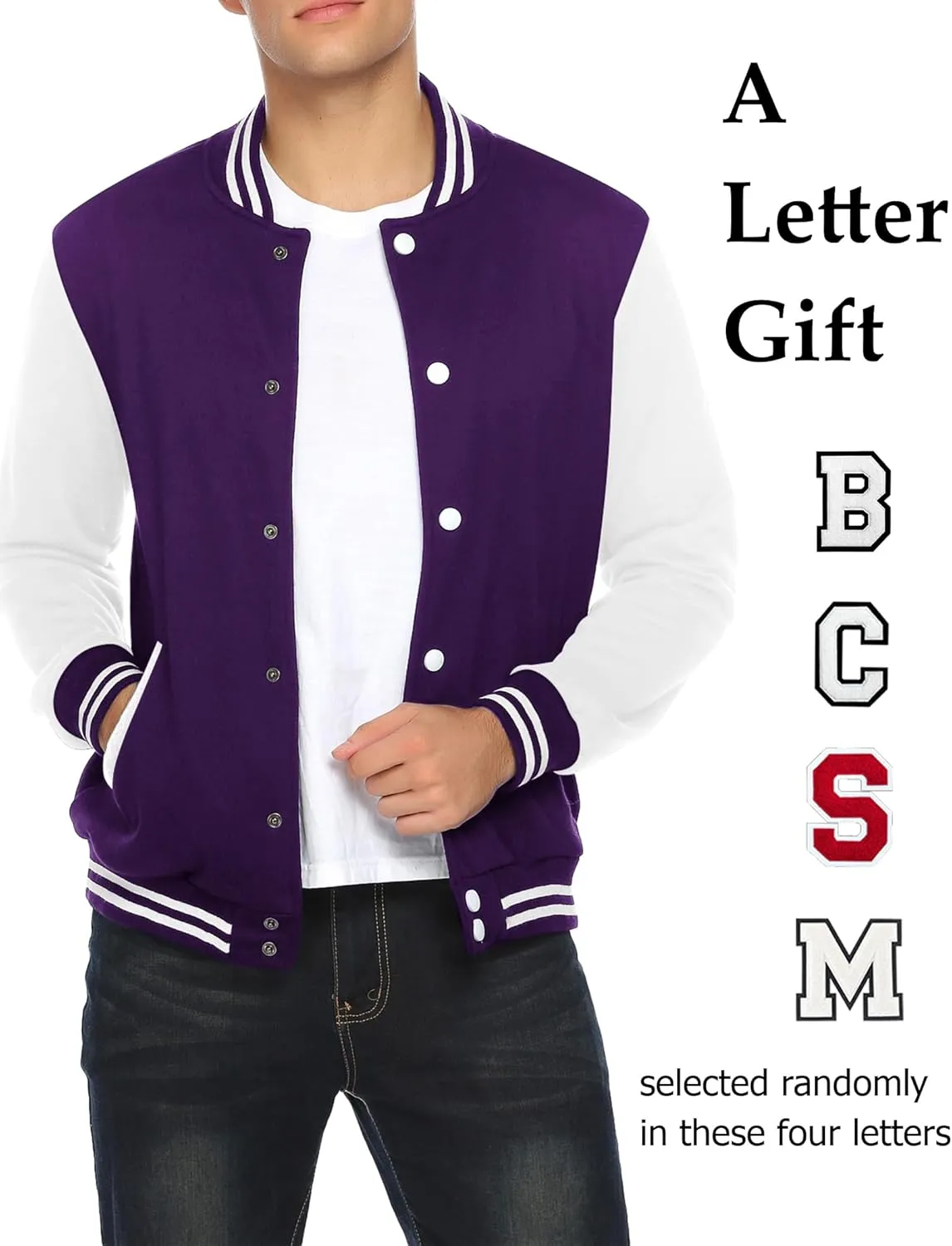 COOFANDY Men's Fashion Varsity Jacket Causal Slim Fit Cotton Letterman Baseball Bomber Jackets