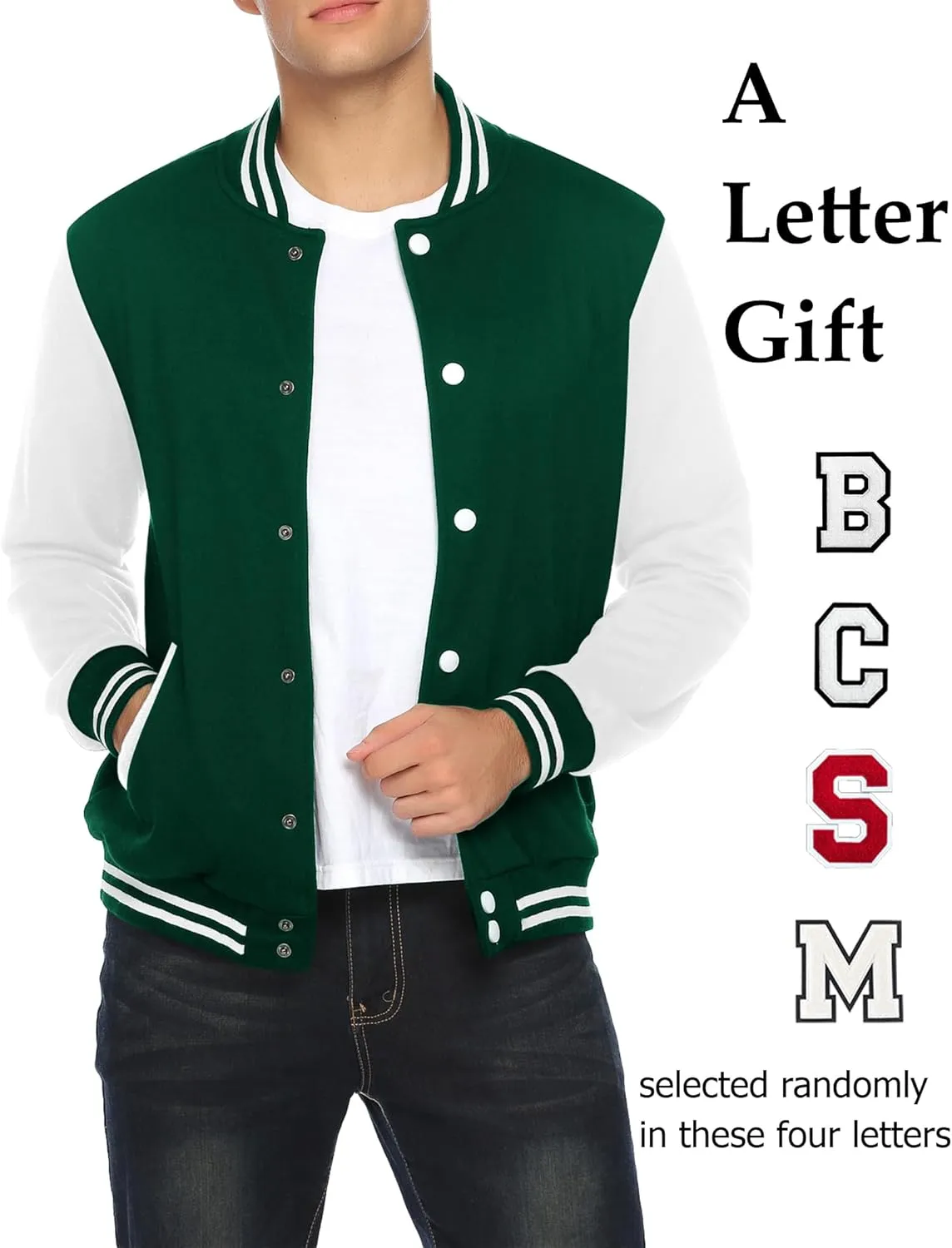 COOFANDY Men's Fashion Varsity Jacket Causal Slim Fit Cotton Letterman Baseball Bomber Jackets