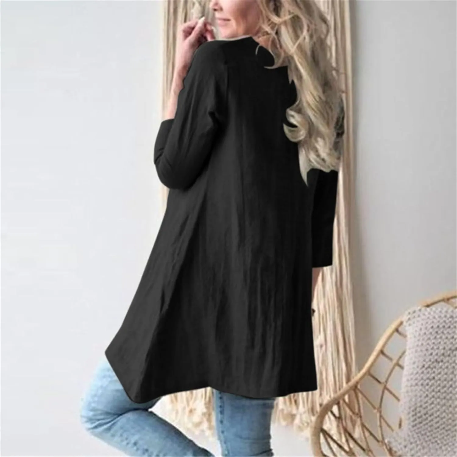 Cotton Linen Summer Midi Dresses for Women 2025 Vacation Loose 3/4 Sleeve Round Neck Tops Tunic Dresses with Pockets