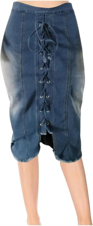 Cowgirl Pencil Skort for Women Linen Denim Midi Knee Length Skorts Women 2025 Fashion