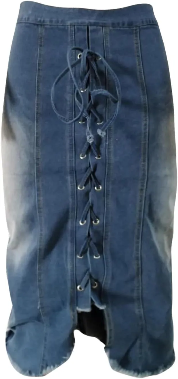 Cowgirl Pencil Skort for Women Linen Denim Midi Knee Length Skorts Women 2025 Fashion