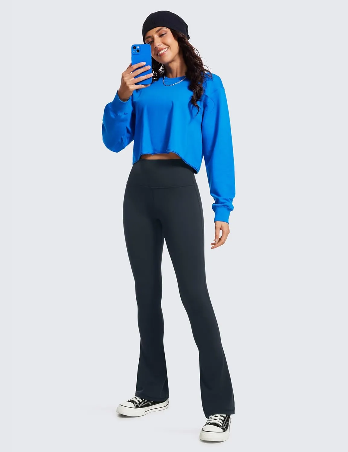 CRZ YOGA Butterluxe High Waist Mini Flared Leggings for Women 30" / 31.5" - Bootcut Yoga Pants with Pocket Casual Lounge