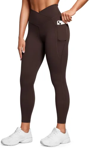 CRZ YOGA Butterluxe Womens Crossover Waist Workout Leggings with Pockets 25" - V Cross High Waist Gym Lounge Yoga Pants