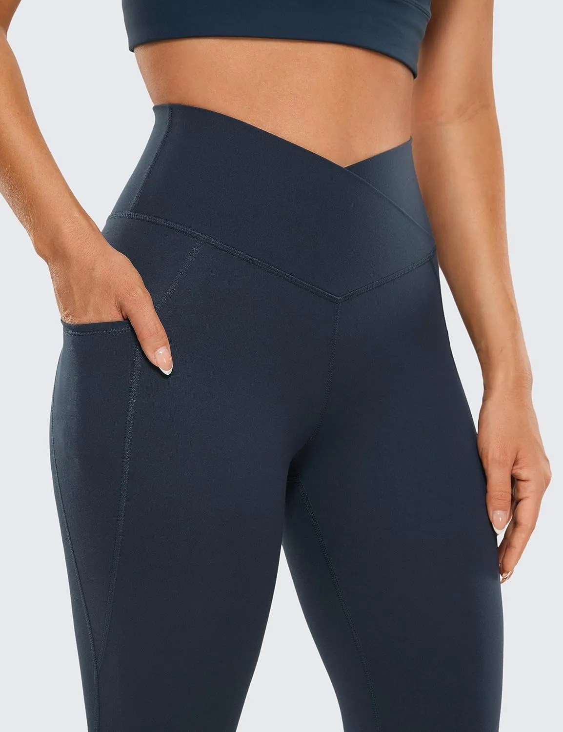 CRZ YOGA Butterluxe Womens Crossover Waist Workout Leggings with Pockets 25" - V Cross High Waist Gym Lounge Yoga Pants