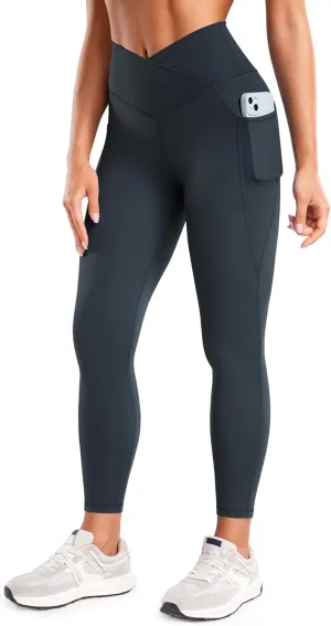 CRZ YOGA Butterluxe Womens Crossover Waist Workout Leggings with Pockets 25" - V Cross High Waist Gym Lounge Yoga Pants