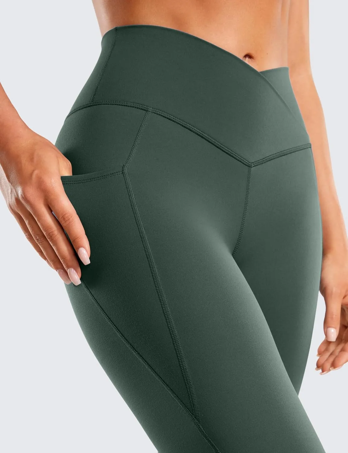 CRZ YOGA Butterluxe Womens Crossover Waist Workout Leggings with Pockets 25" - V Cross High Waist Gym Lounge Yoga Pants