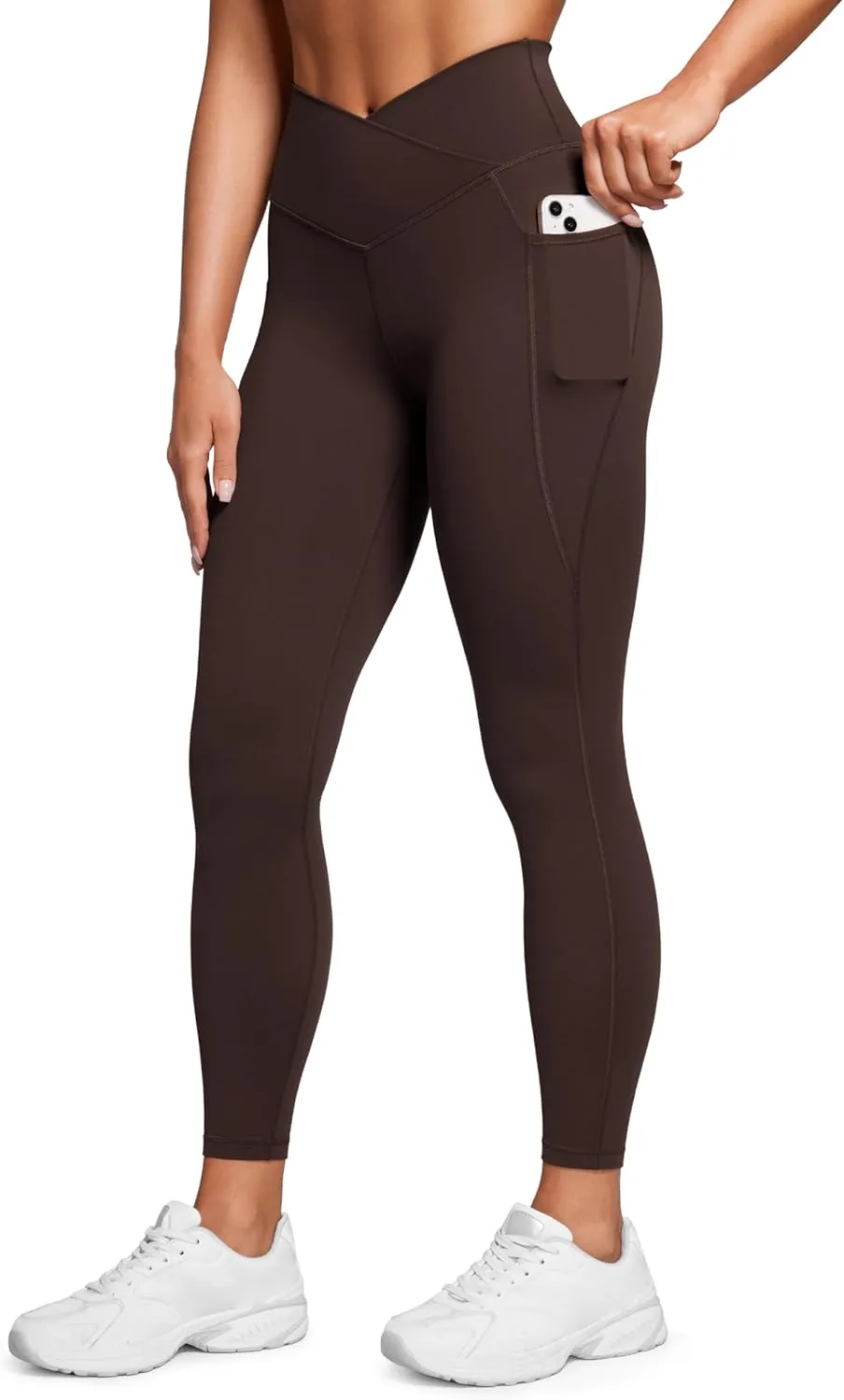 CRZ YOGA Butterluxe Womens Crossover Waist Workout Leggings with Pockets 25" - V Cross High Waist Gym Lounge Yoga Pants