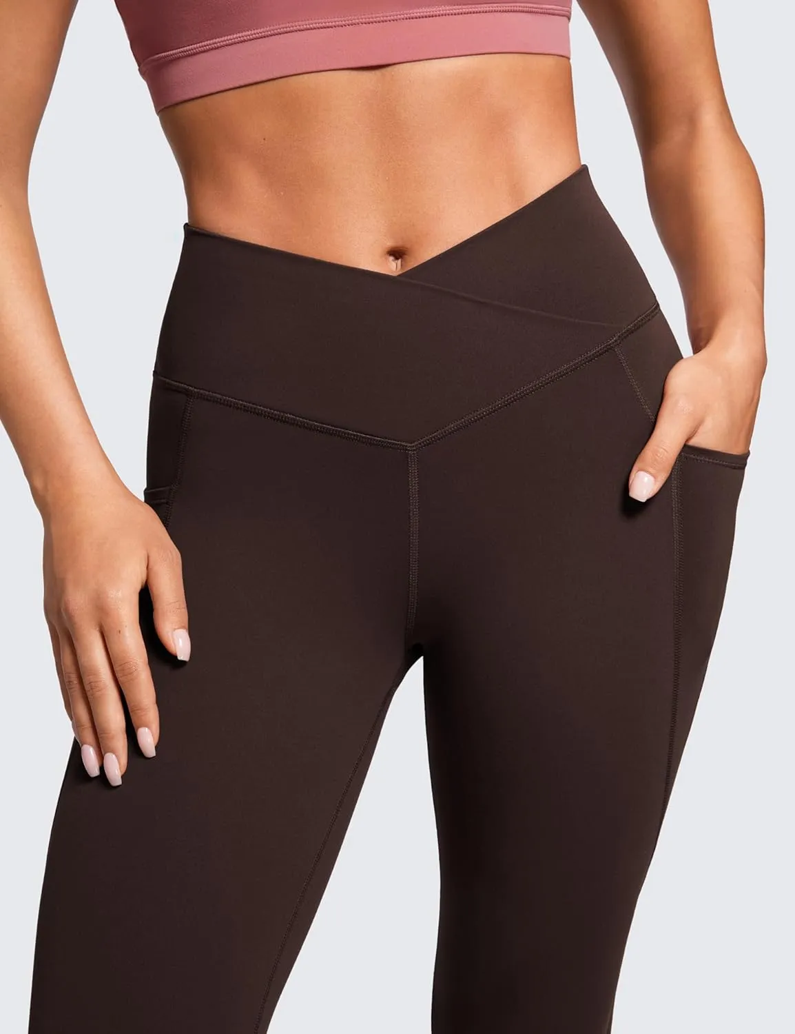 CRZ YOGA Butterluxe Womens Crossover Waist Workout Leggings with Pockets 25" - V Cross High Waist Gym Lounge Yoga Pants
