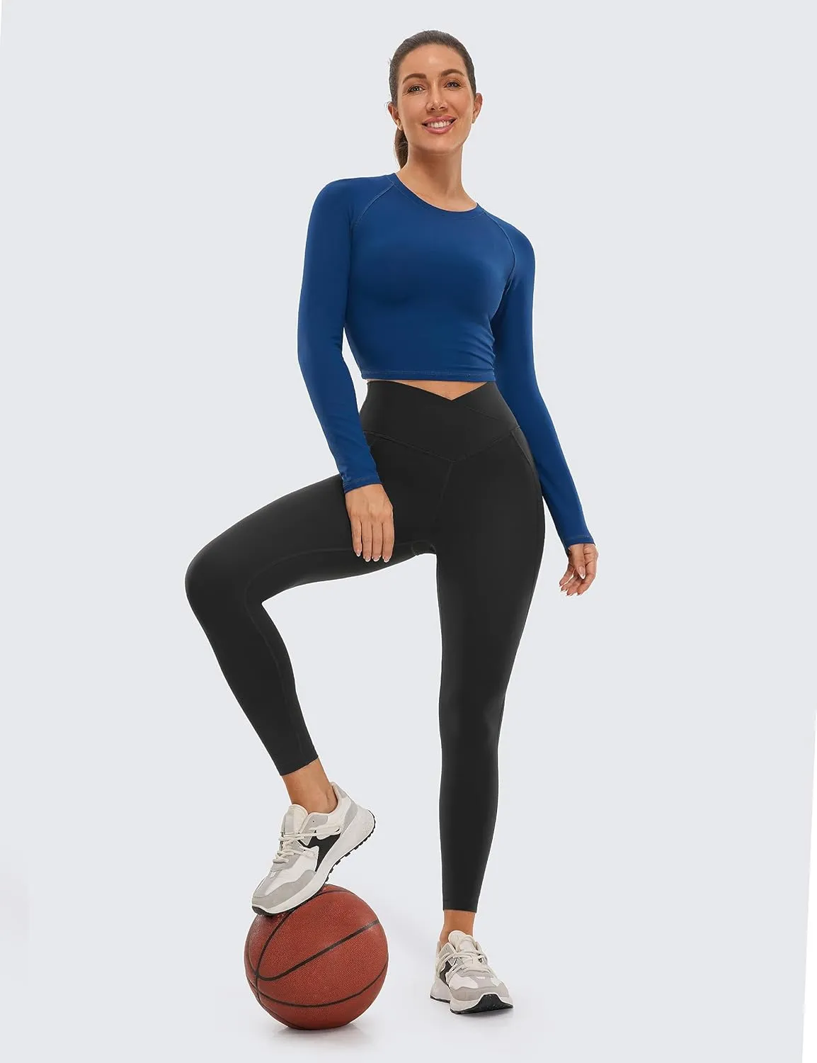 CRZ YOGA Butterluxe Womens Crossover Waist Workout Leggings with Pockets 25" - V Cross High Waist Gym Lounge Yoga Pants