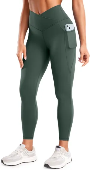 CRZ YOGA Butterluxe Womens Crossover Waist Workout Leggings with Pockets 25" - V Cross High Waist Gym Lounge Yoga Pants