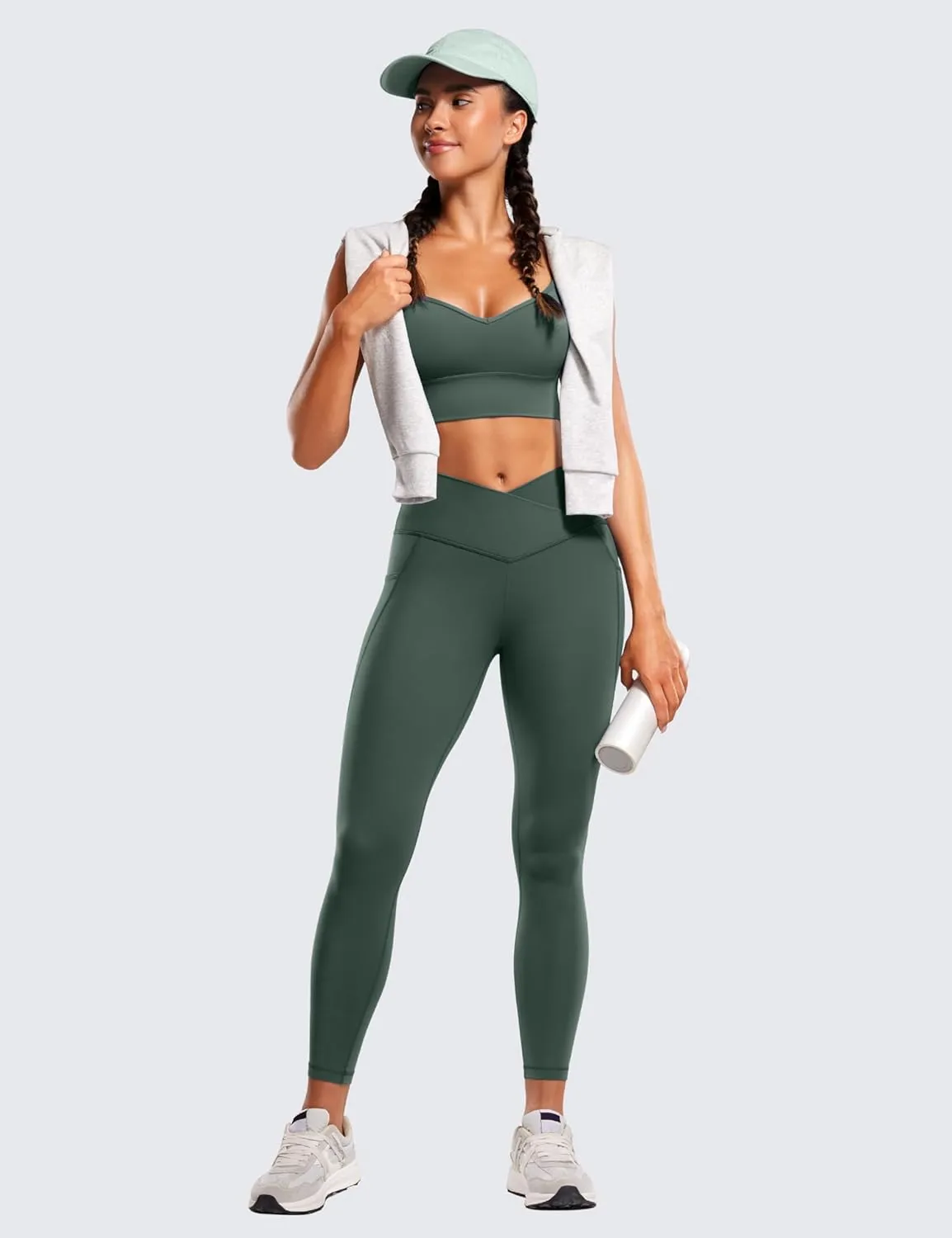 CRZ YOGA Butterluxe Womens Crossover Waist Workout Leggings with Pockets 25" - V Cross High Waist Gym Lounge Yoga Pants