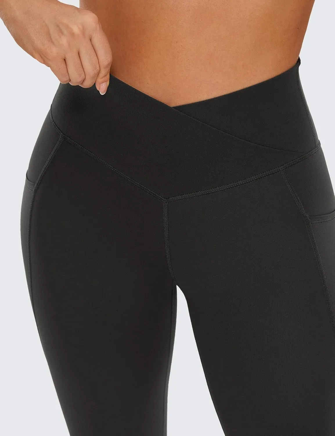 CRZ YOGA Butterluxe Womens Crossover Waist Workout Leggings with Pockets 25" - V Cross High Waist Gym Lounge Yoga Pants