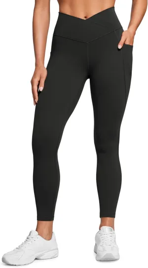 CRZ YOGA Butterluxe Womens Crossover Waist Workout Leggings with Pockets 25" - V Cross High Waist Gym Lounge Yoga Pants