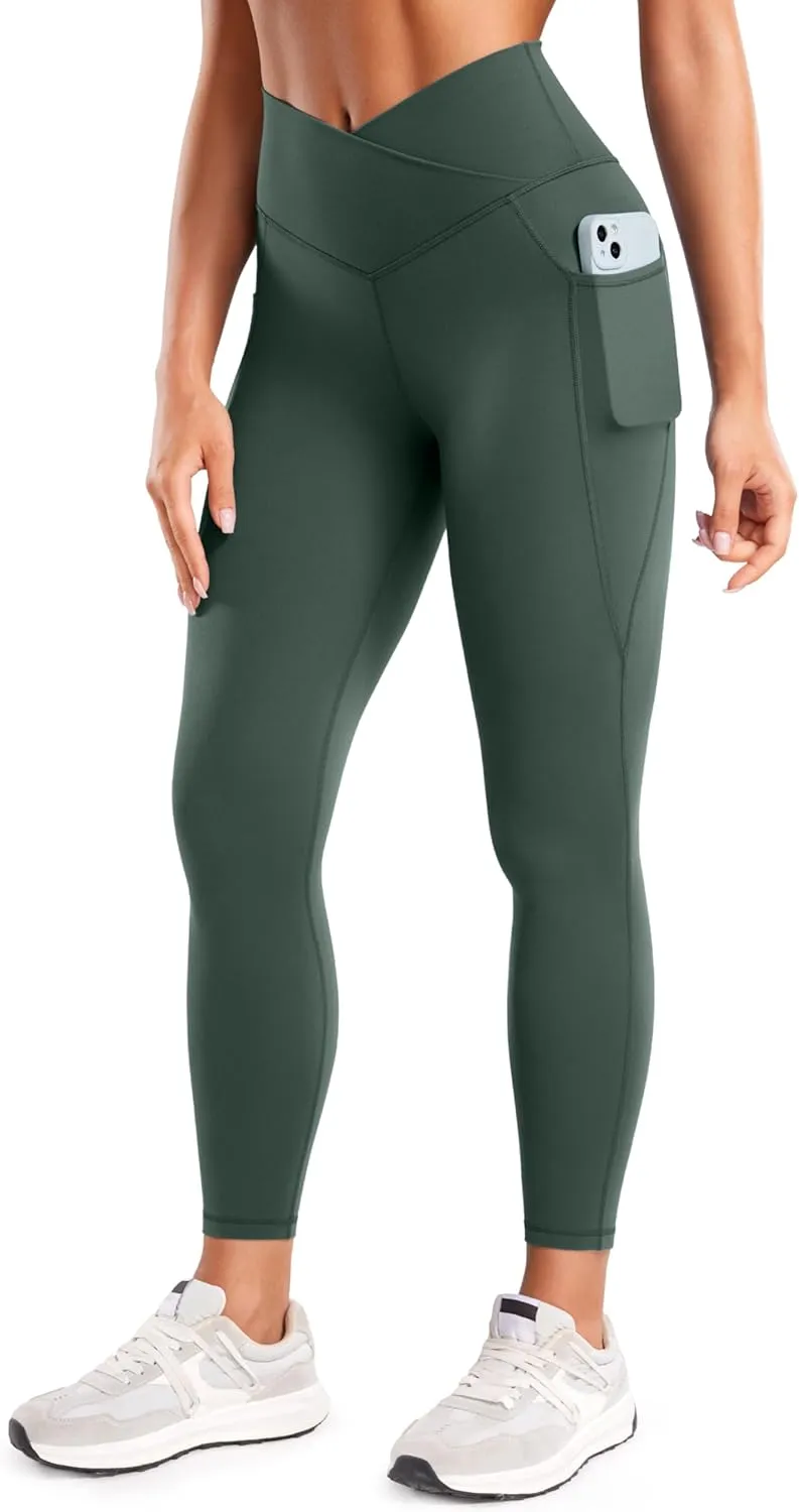 CRZ YOGA Butterluxe Womens Crossover Waist Workout Leggings with Pockets 25" - V Cross High Waist Gym Lounge Yoga Pants