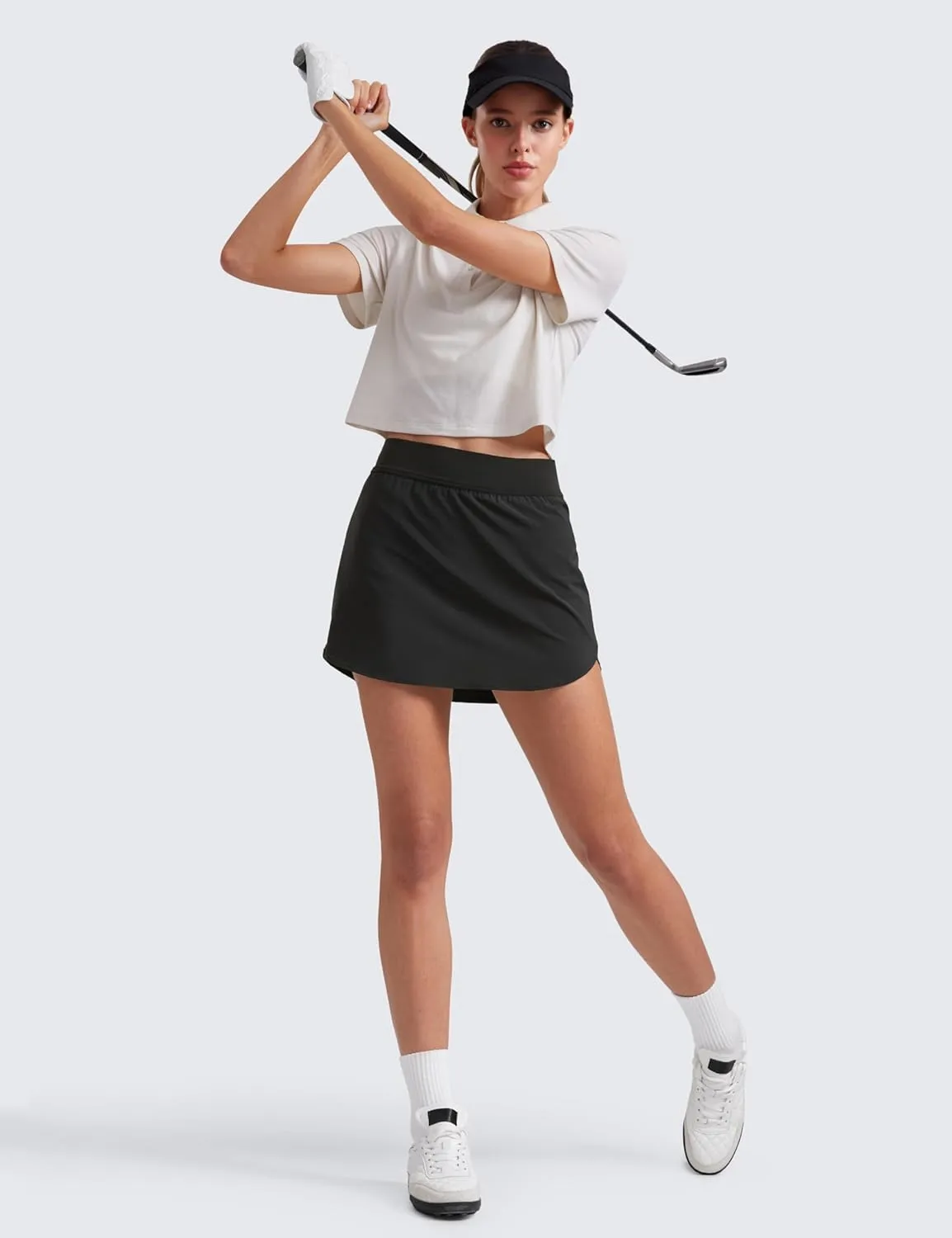 CRZ YOGA Dolphin Golf Skirts for Women A Line High Waisted Casual Athletic Mini Tennis Pickleball Skort with Zipper Pocket