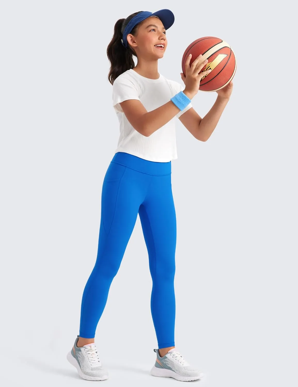CRZ YOGA Girls Butterluxe Athletic Leggings with Pockets - High Waist Lounge Kids Teen Pants Yoga Active Dance Running Tights