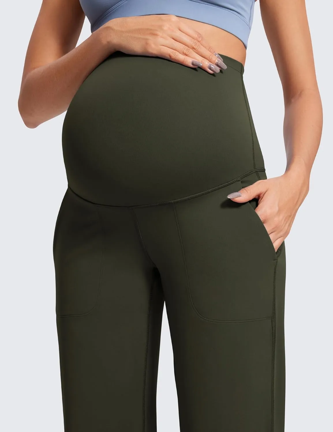 CRZ YOGA Women Butterluxe Maternity Wide Leg Pants with Pockets 31.5" - Over The Belly Workout Yoga Lounge Pregnancy