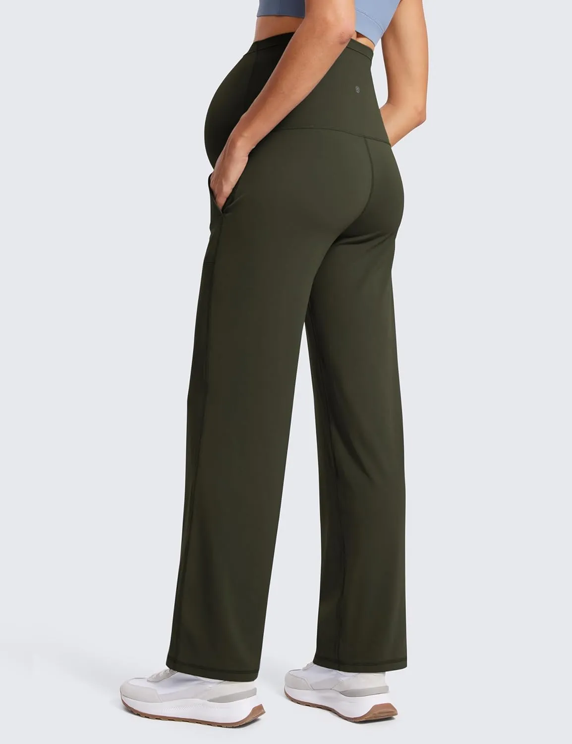 CRZ YOGA Women Butterluxe Maternity Wide Leg Pants with Pockets 31.5" - Over The Belly Workout Yoga Lounge Pregnancy