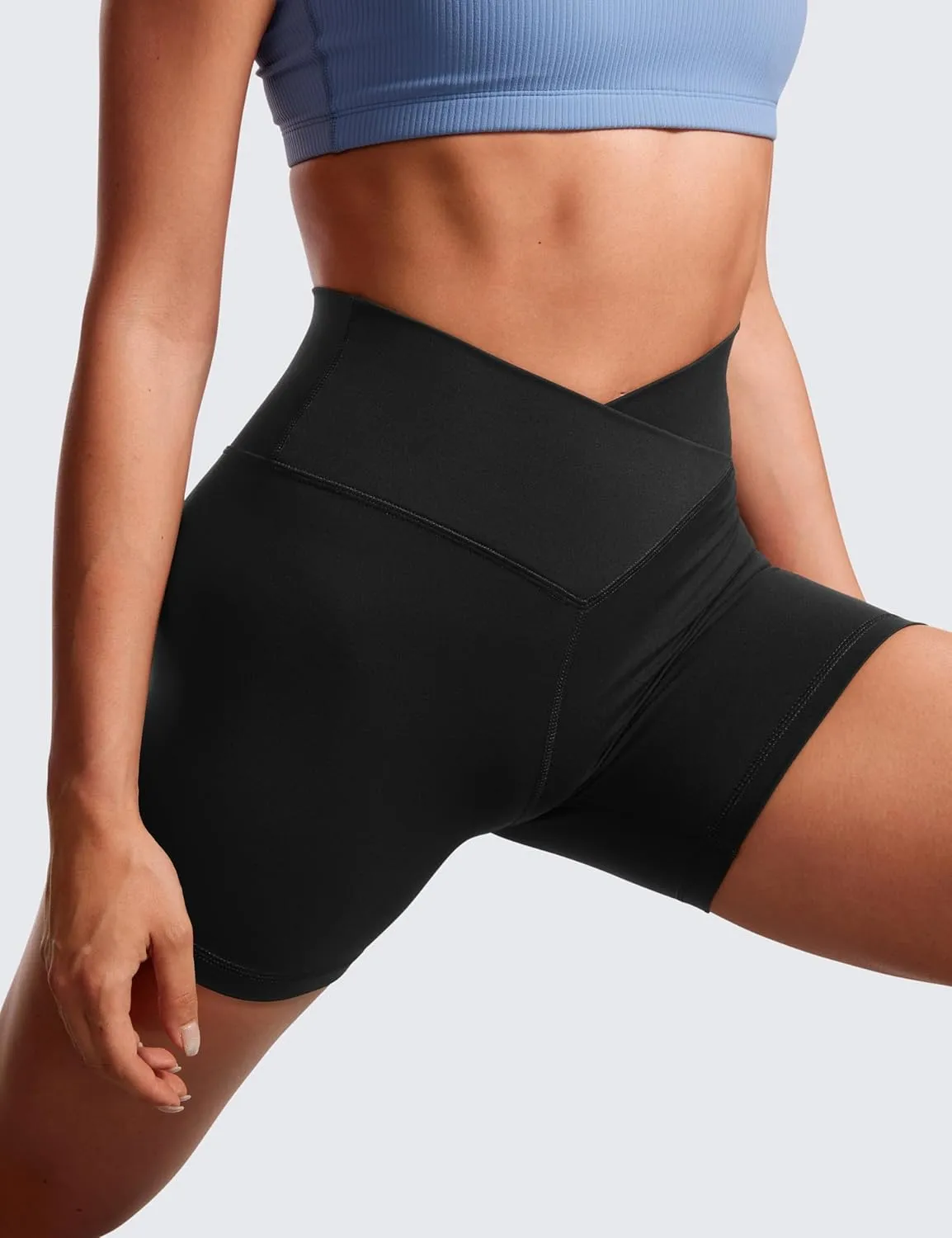 CRZ YOGA Womens Butterluxe Crossover Biker Shorts 5 Inches - Criss Cross High Waisted Workout Yoga Buttery Soft