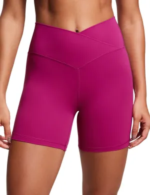 CRZ YOGA Womens Butterluxe Crossover Biker Shorts 5 Inches - Criss Cross High Waisted Workout Yoga Buttery Soft