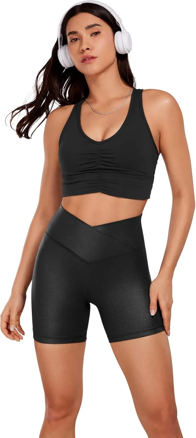 CRZ YOGA Womens Butterluxe Crossover Biker Shorts 5 Inches - Criss Cross High Waisted Workout Yoga Buttery Soft