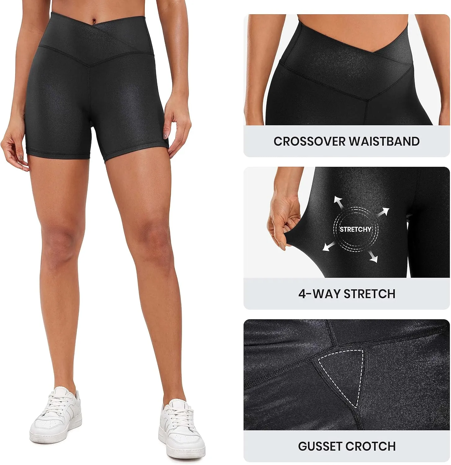 CRZ YOGA Womens Butterluxe Crossover Biker Shorts 5 Inches - Criss Cross High Waisted Workout Yoga Buttery Soft